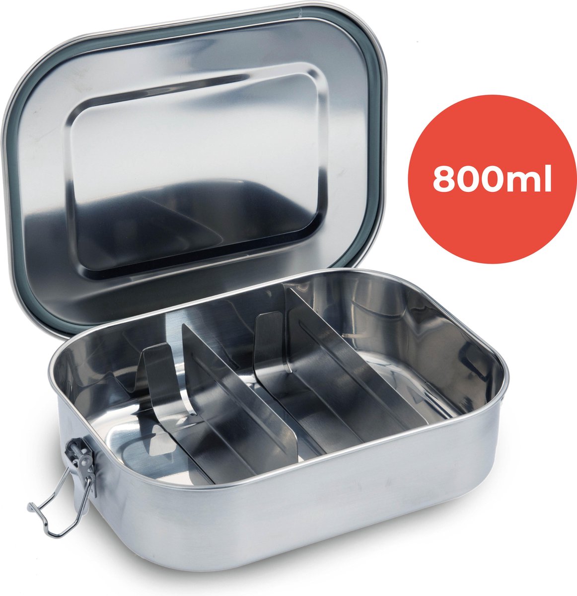 KitchenBrothers Lunchbox - Milieuvriendelijk RVS - Lekvrij en Waterdicht - 3 Compartimenten - 800ML