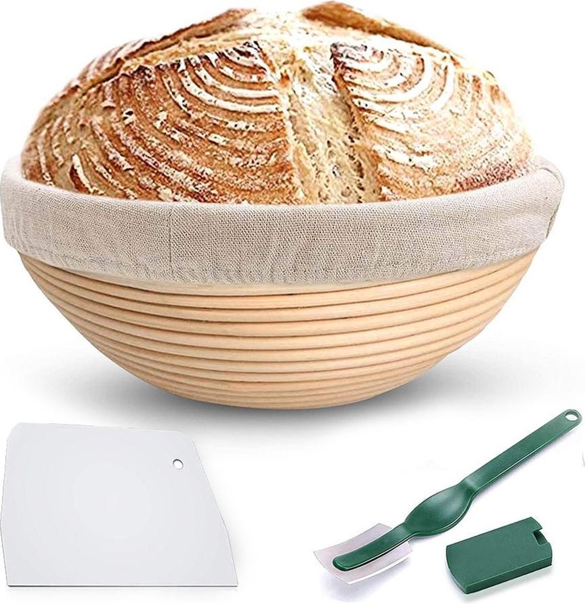 Rijsmandje - Inc. gratis deegkleed + mesje - Ø 23 cm - Rijsmand - Banneton - Rijsmandje Rond