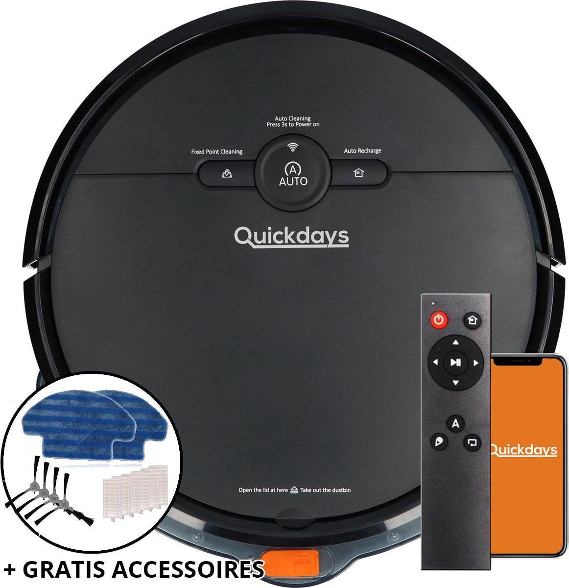 QuickDays® Robotstofzuiger | Met laadstation & Dweilfunctie | Inclusief GRATIS Accessoires Set