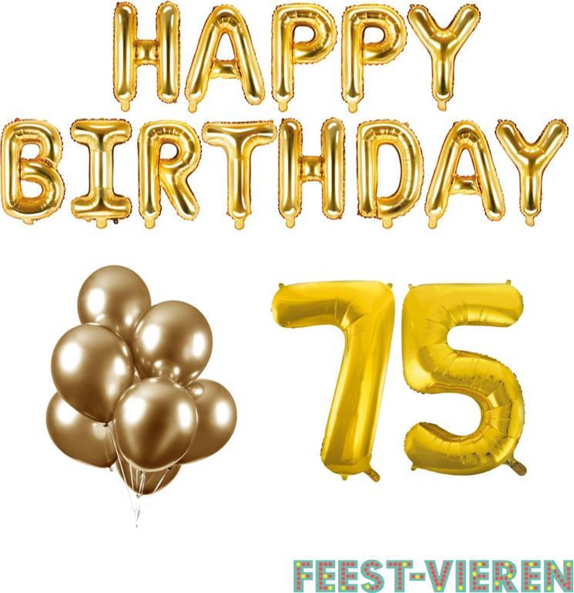 75 jaar Verjaardag Versiering Ballon Pakket Goud