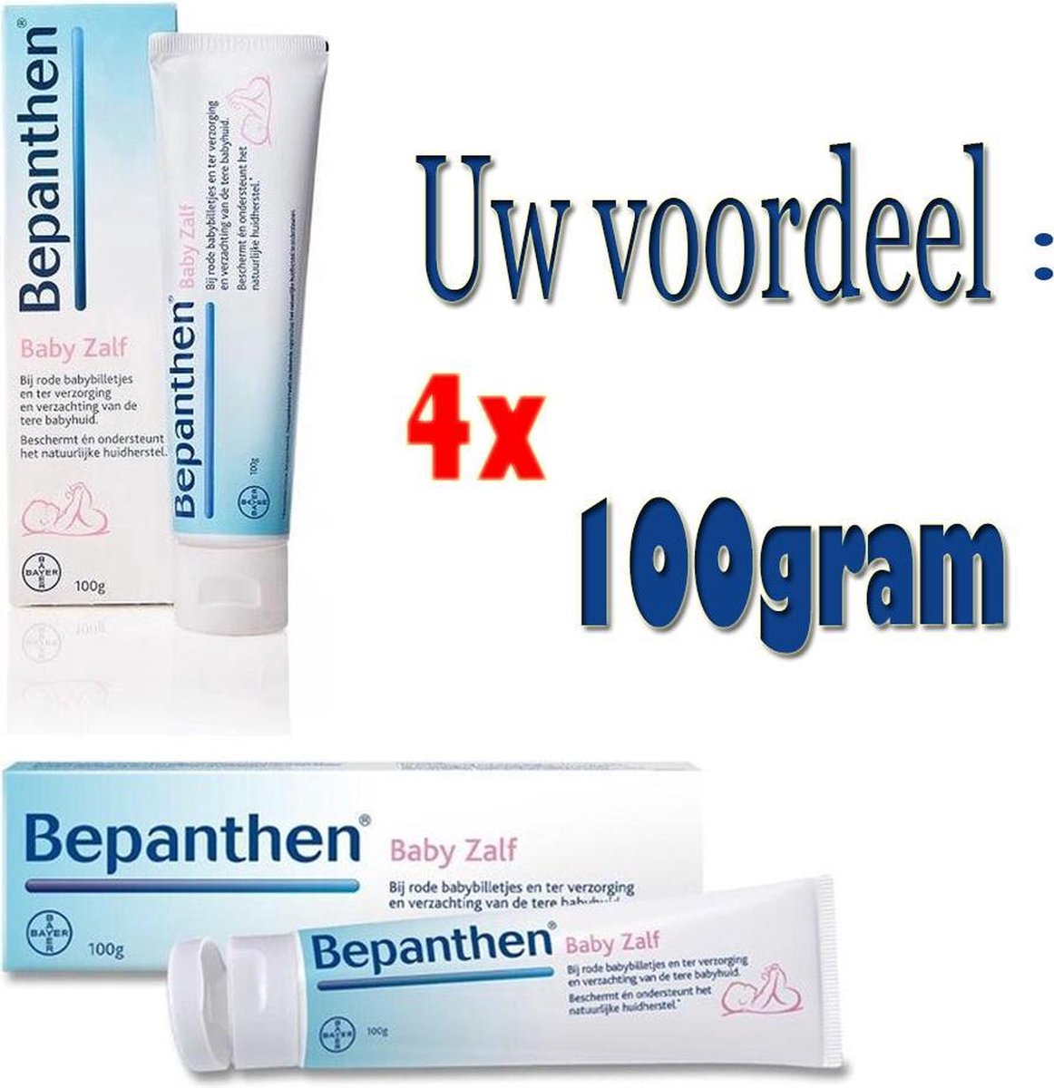 Voordeel verpakking: Bepanthen Baby Zalf - Voor de droge babyhuid en bij luieruitslag - 4 maal 100 gram