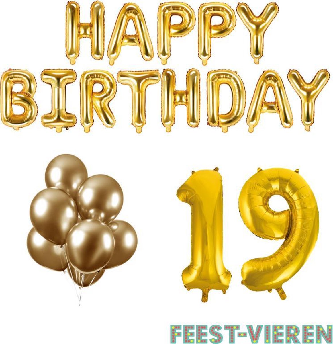19 jaar Verjaardag Versiering Ballon Pakket Goud