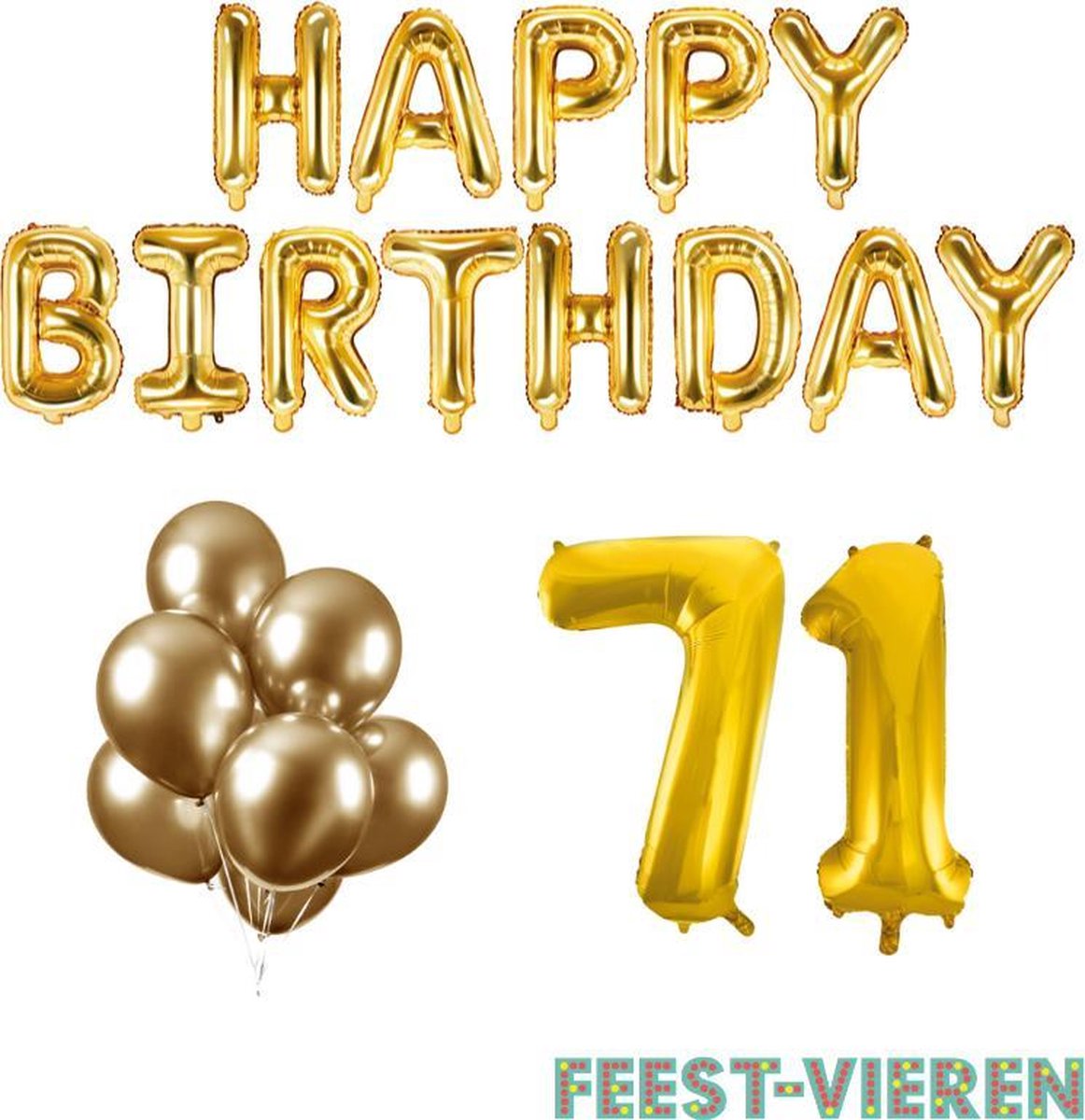 71 jaar Verjaardag Versiering Ballon Pakket Goud