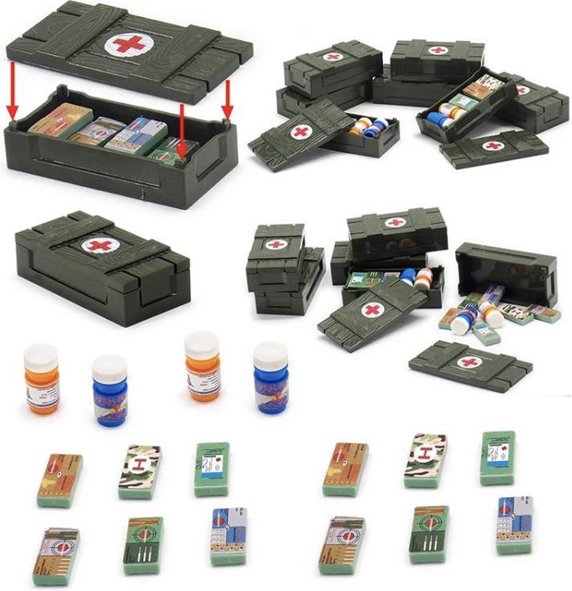 W07 - Medische kist gevuld - WW2 Bouwstenen - Lego fit - WW2 - Soldaten - Militair - Tank - Army - Bouwstenen - Wapens - Geweren - Brick - Tweede Wereld Oorlog - Mini-figures - Leger - Duits - Navy Seals