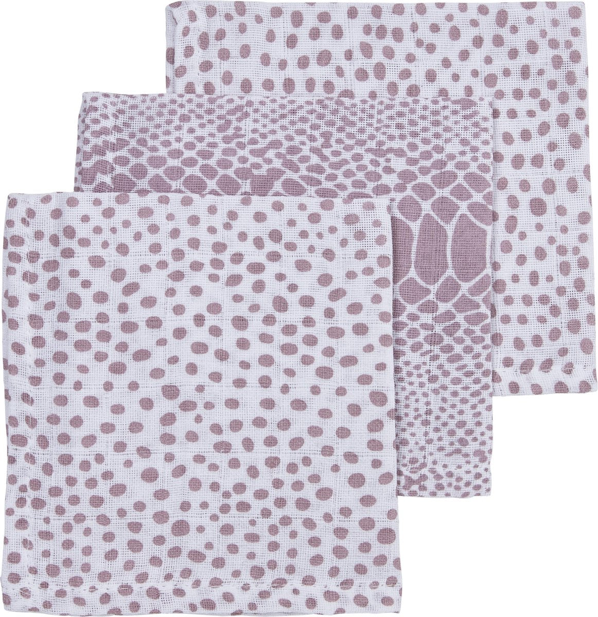 Meyco 3-pack monddoekjes Snake-Cheetah lilac