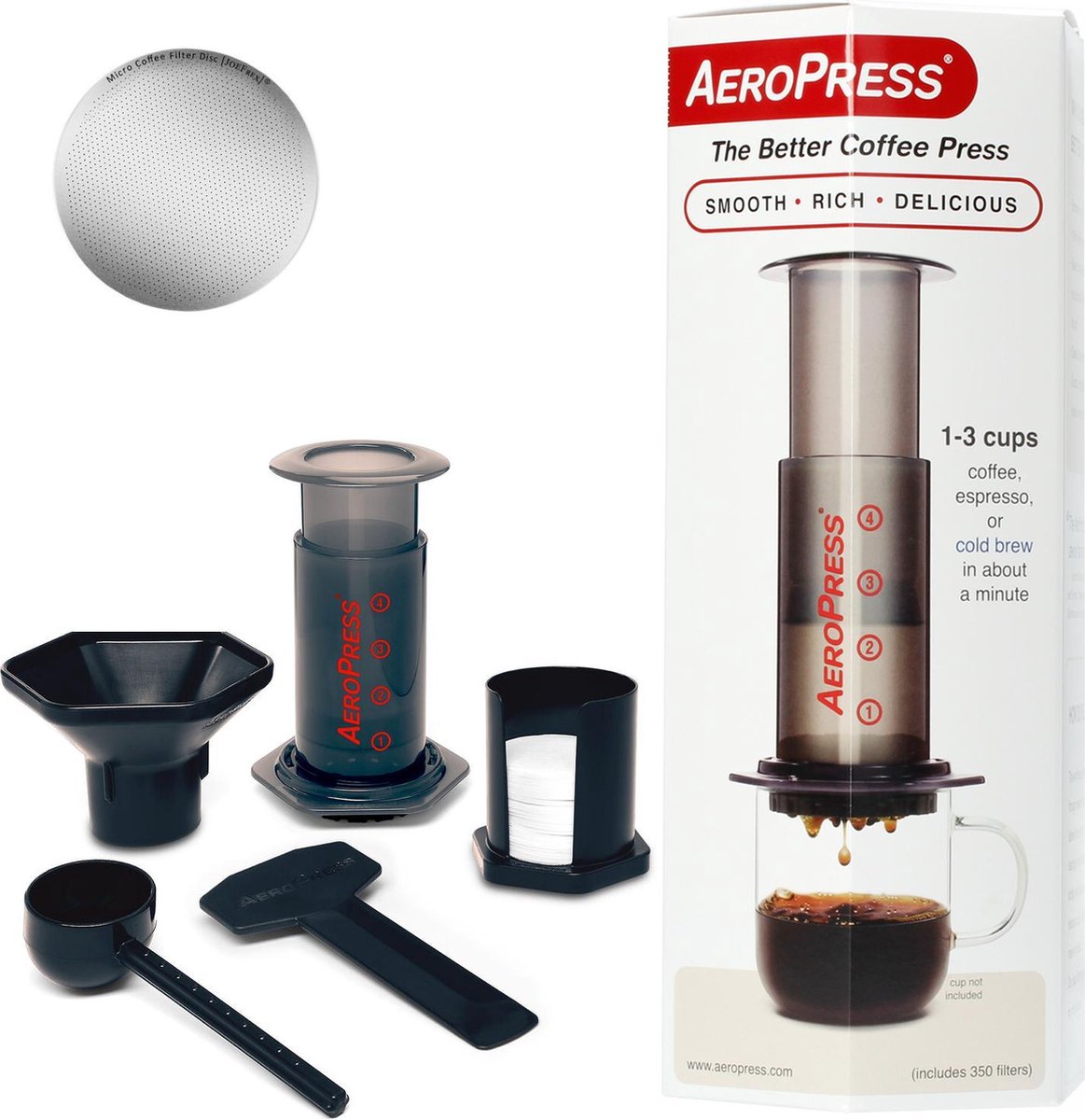 Aeropress Coffee Maker + IMS E&B LAB koffiefilter 200 micron RVS