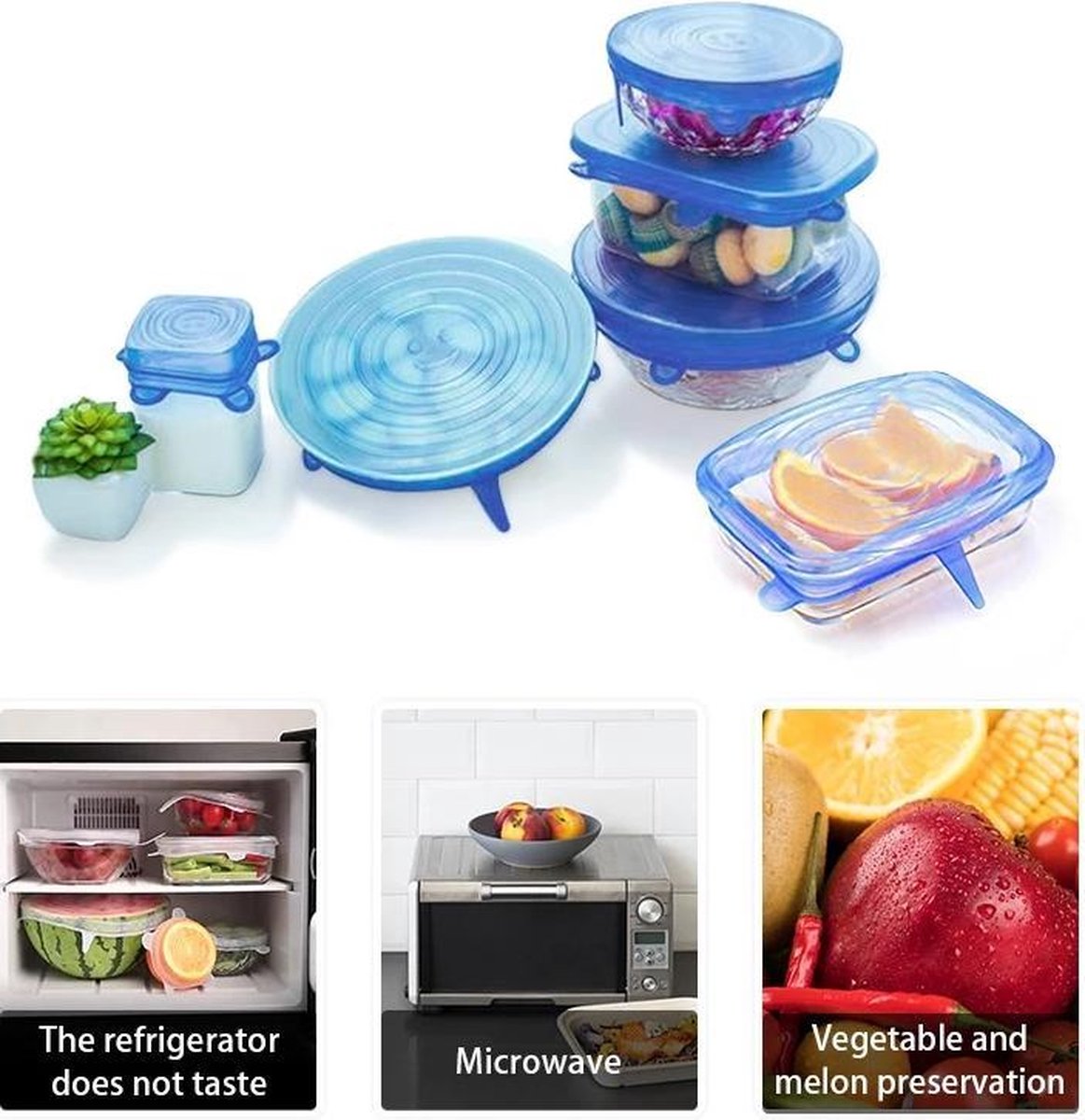 LOUZIR Silicone Afsluitdeksel - Verhouddeksel - Herbruikbare Vacuum Deksel - Set van 6 Stuks
