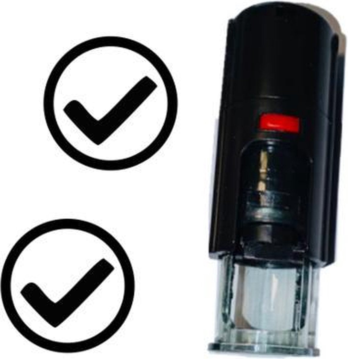 Stempel of Stempeltje van een Vinkje / OK met 10mm rond met zwarte inkt