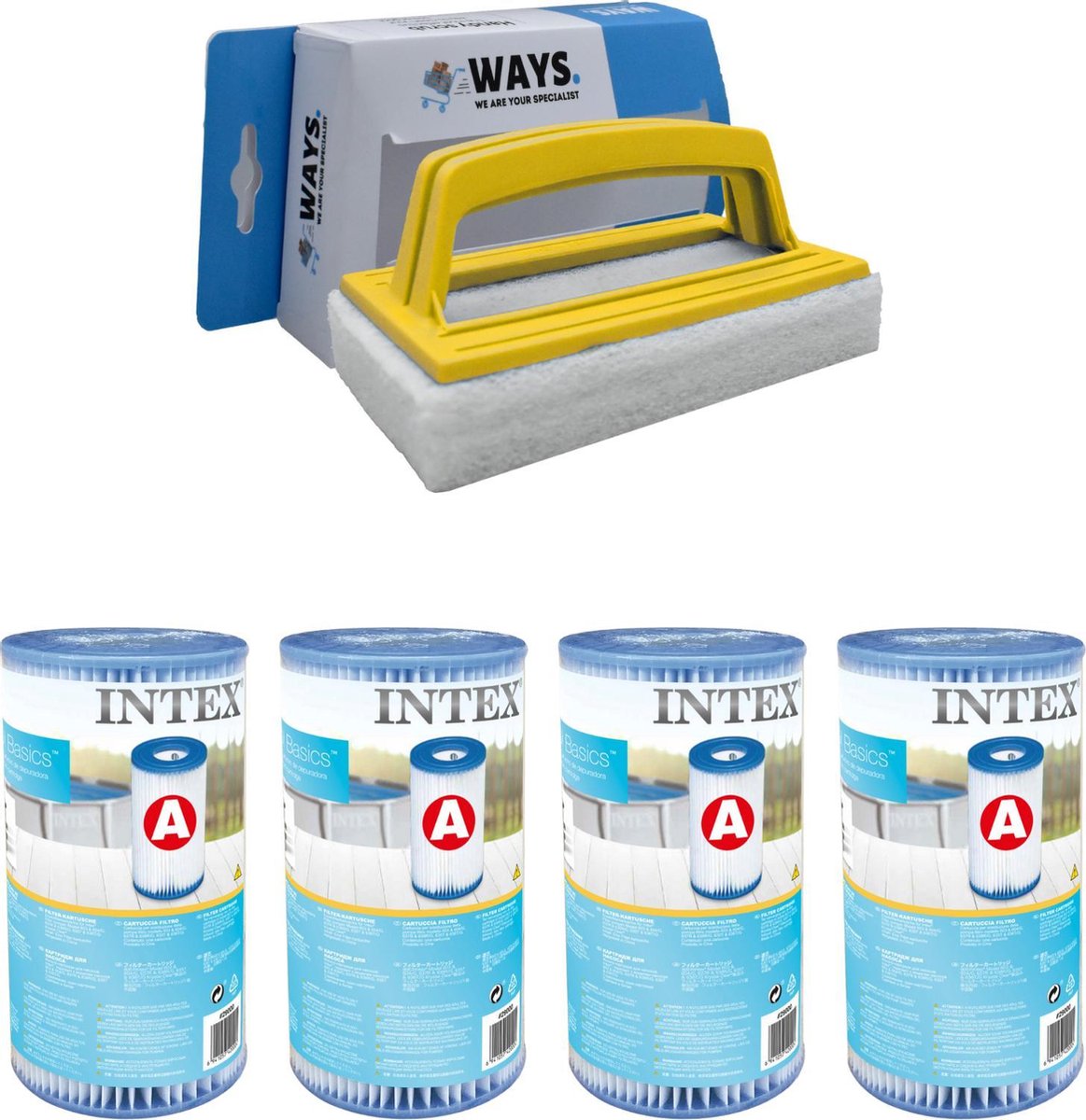 Intex - A filters - 4 stuks - Geschikt voor filterpomp 28604GS/28638GS/28636GS & WAYS scrubborstel