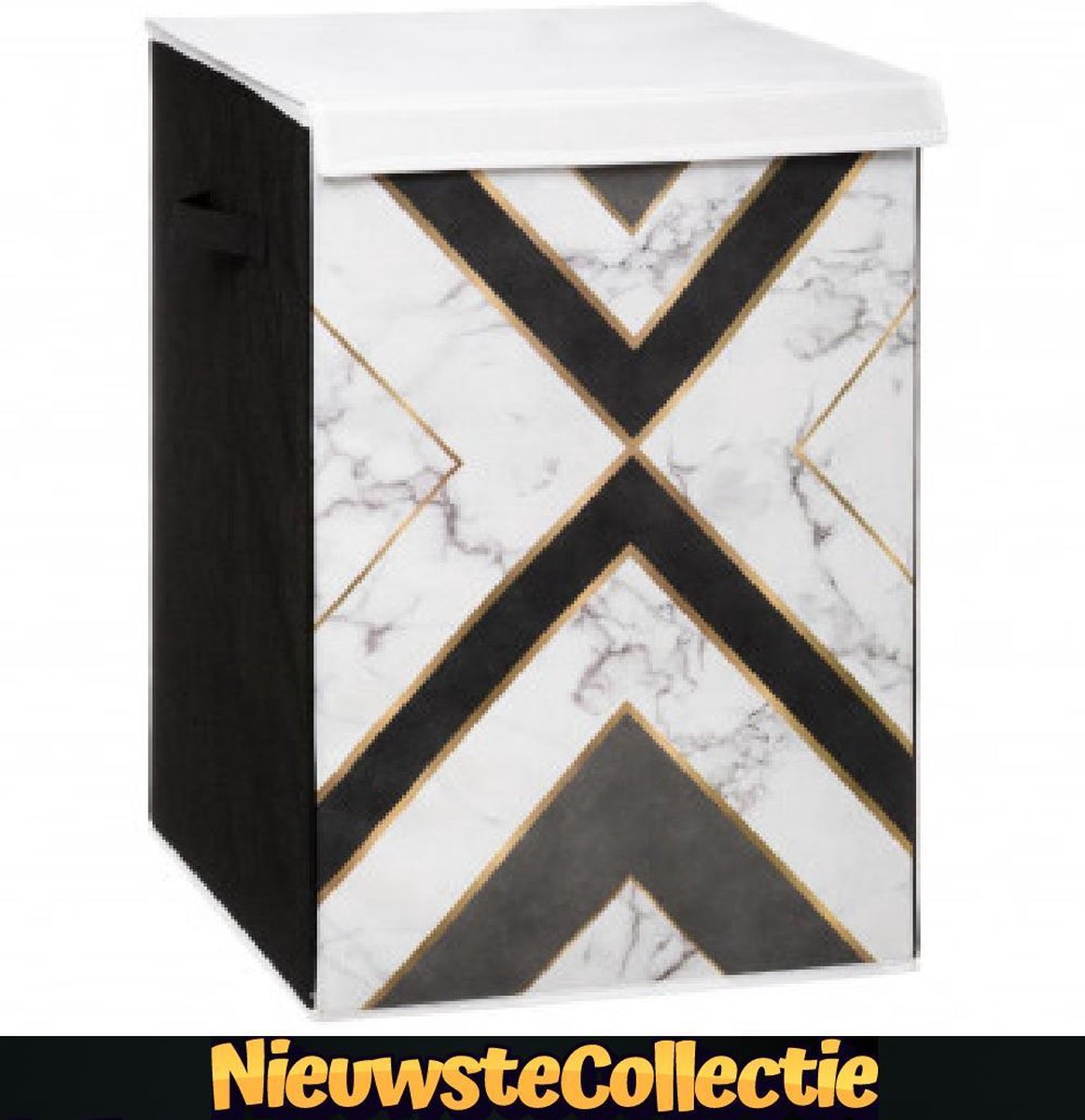 Nieuwste Collectie - wasmand met deksel - wasbox - wassorteerder - wasmanden - zwart - goud - wit - NieuwsteCollectie