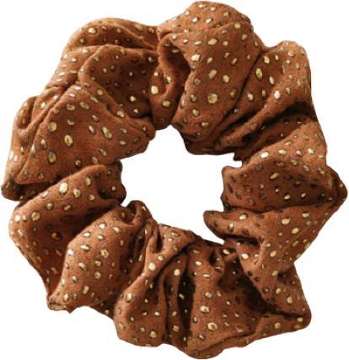 Haar scrunchie - haarscrunchie - met gouden details - bruin - brown - trend - elastiek - haarelastiek