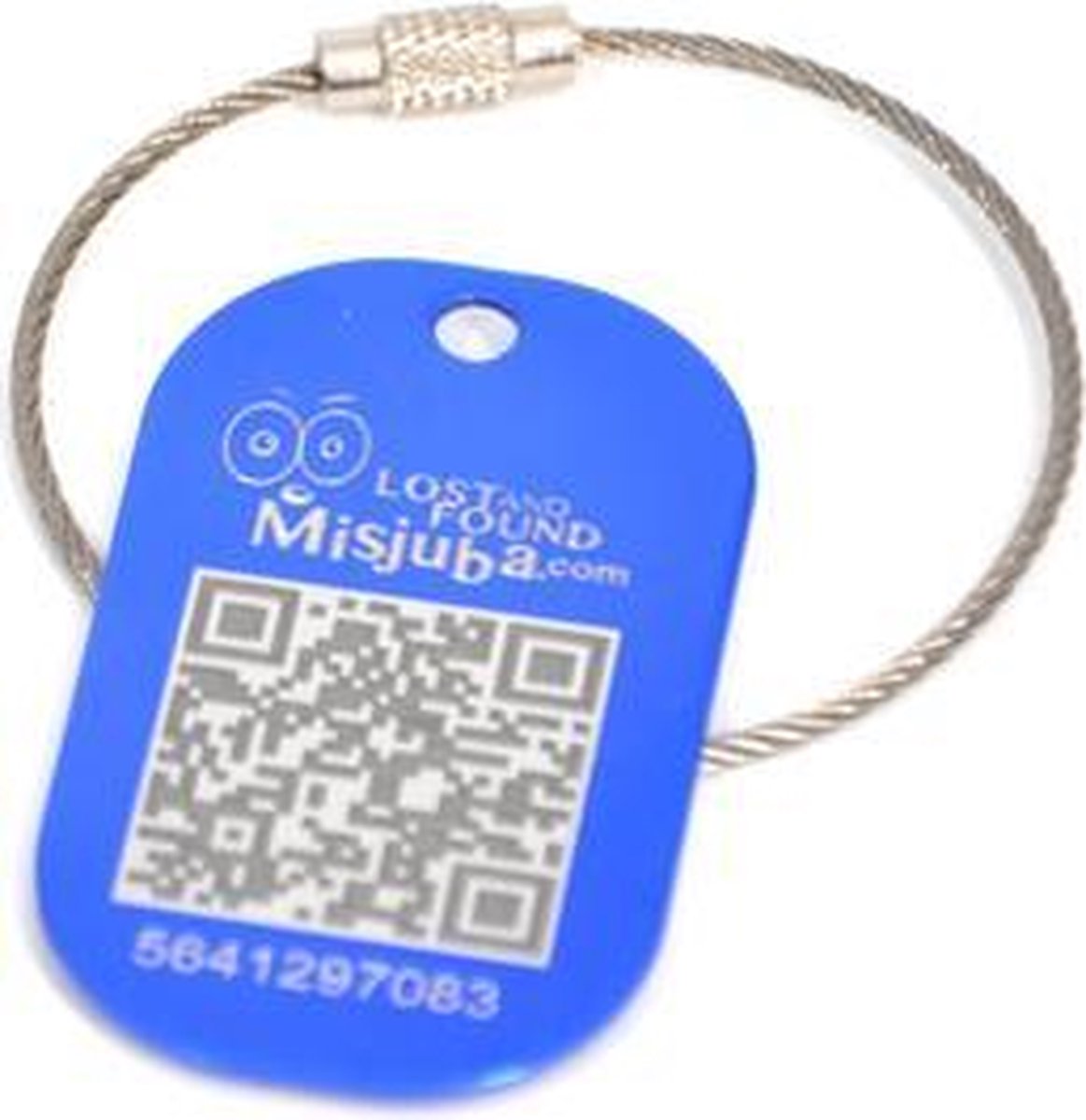 Kofferlabel Aluminium blauw met RVS kabel