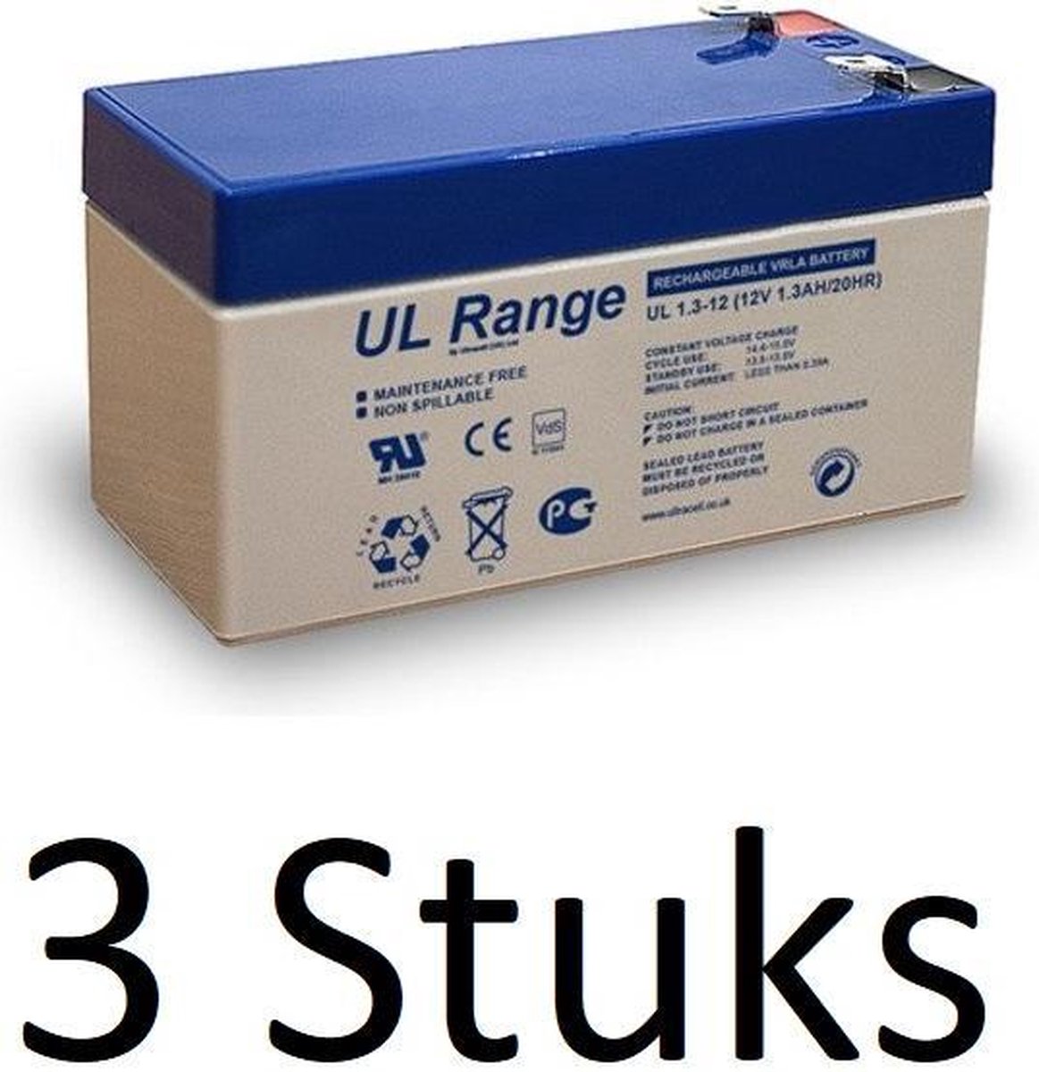 3 Stuks Ultracell Loodaccu UL 12v 1300mAh