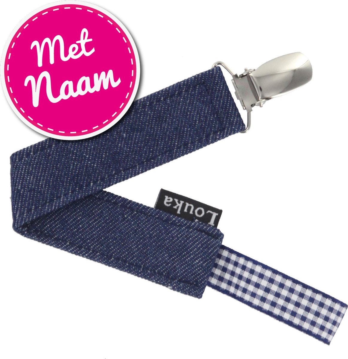 Louka speenkoord met naam denim