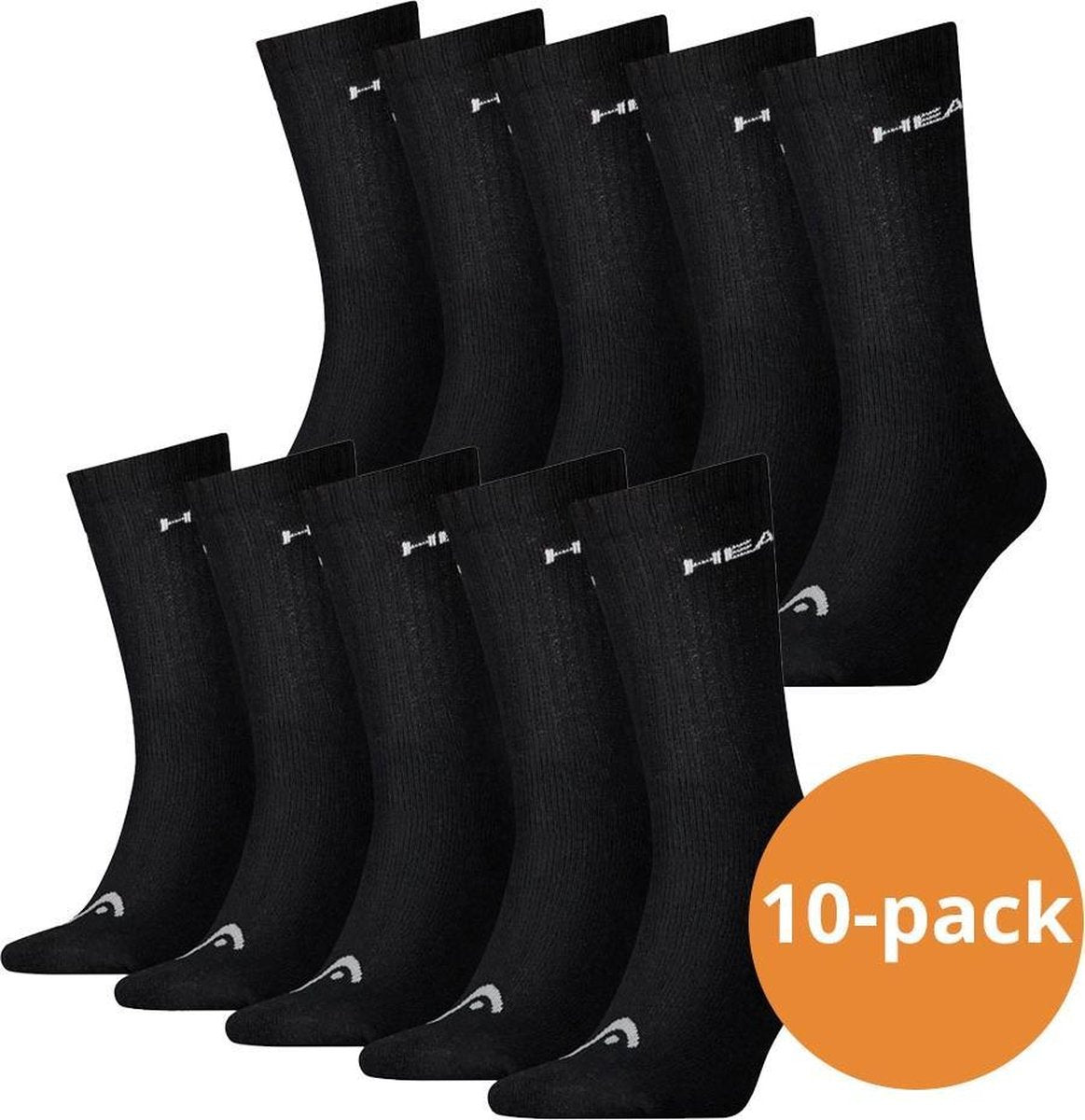 Head Crew sokken - Unisex sportsokken - 10 Paar Zwarte Sokken - Maat 39/42