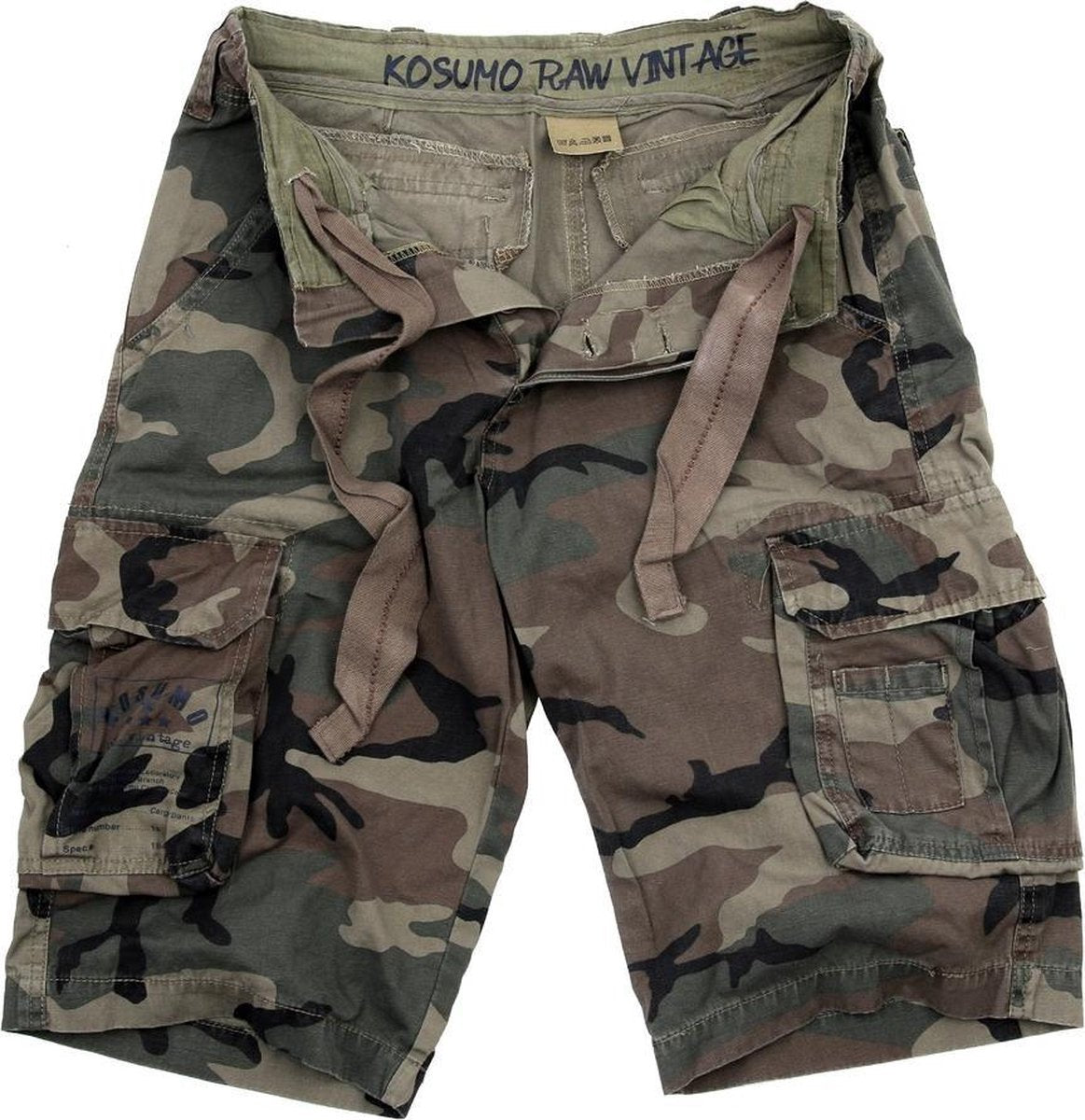 Kosumo korte broek stonewashed woodland camo