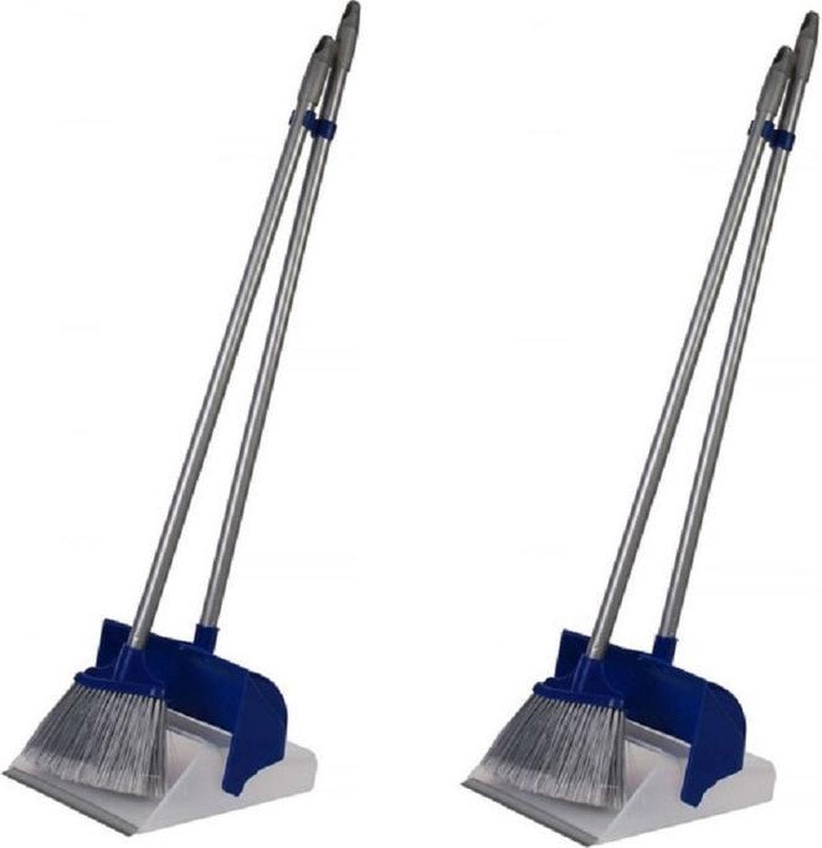 2x Luxe stoffer met lange steel en automatische opvangblik 107 x 28 x 12 cm - stofblikset – schoonmaakartikelen