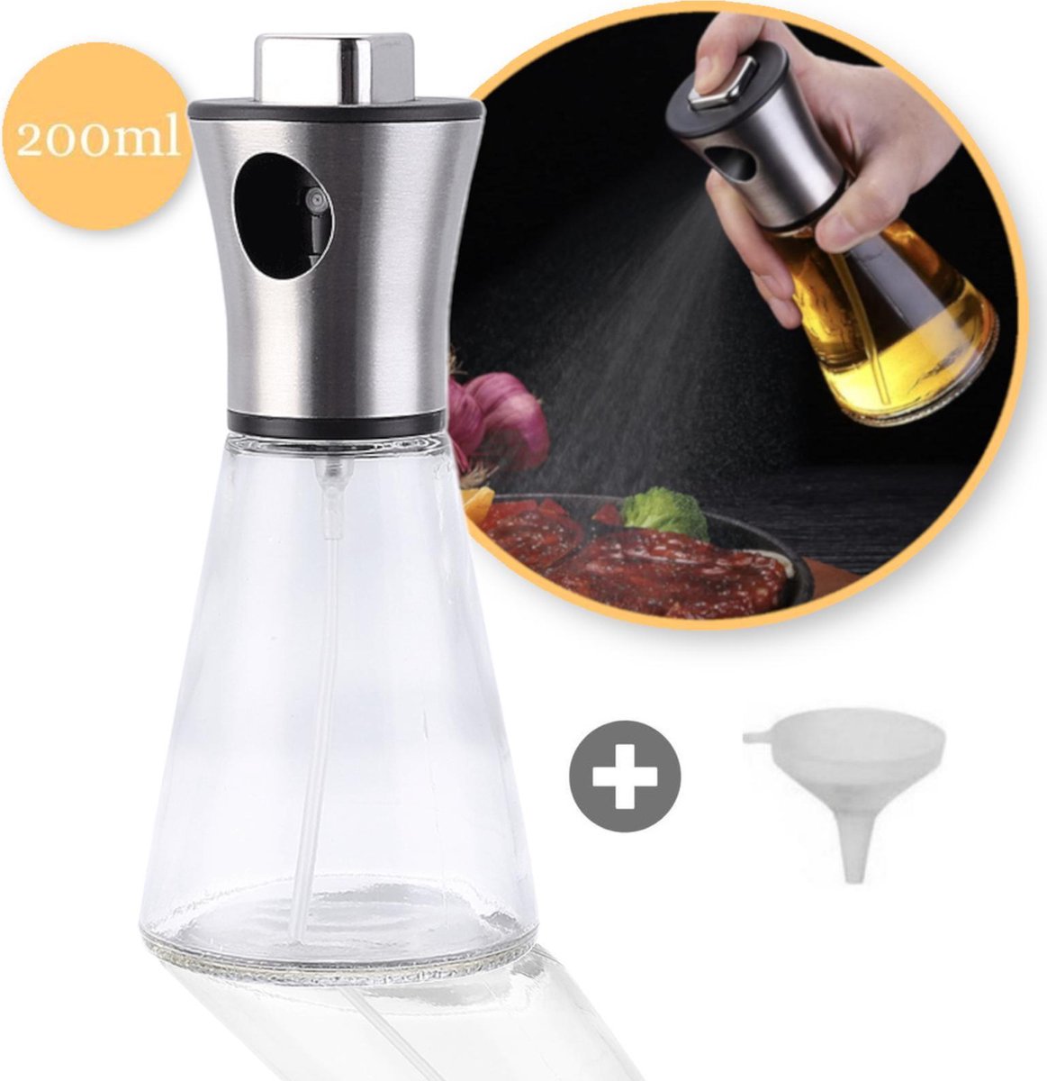 Olijfolie Sprayer – Olijfolie verstuiver – Cooking spray – Oliespray – Navulbaar – BBQ accesoires – inclusief passende trechter – 200ml