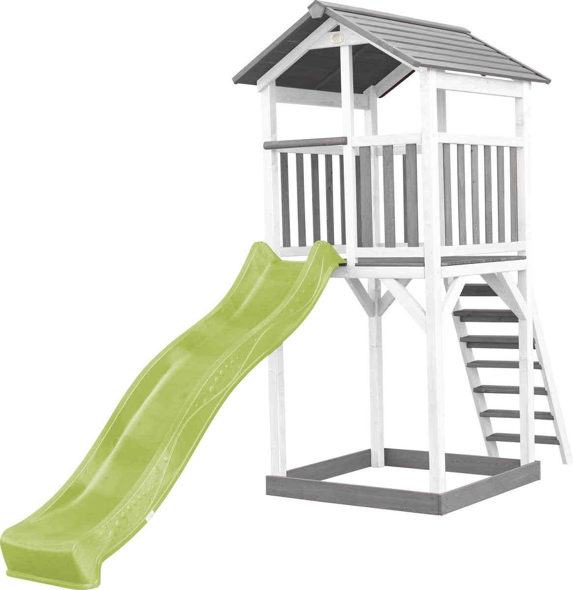 AXI Beach Tower Speeltoren Grijs/wit - Limoen groene Glijbaan - Zandbak - FSC Hout