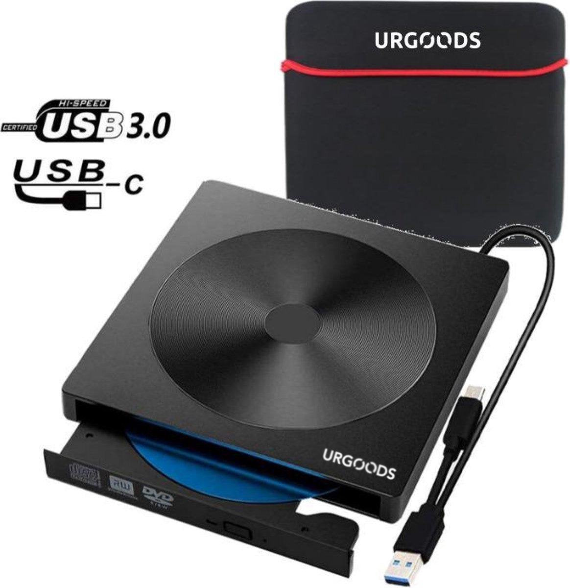 URGOODS® Externe CD/DVD Speler en Brander voor Laptop - USB 3.0 of USB C - Plug & Play - Windows