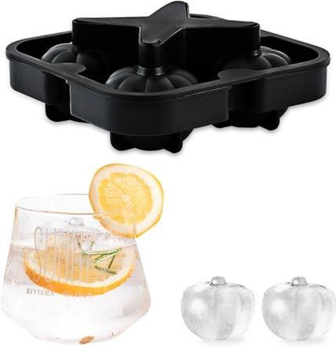 Silicone Ice Tray Ice Ball Mold Pompoen Ronde Ice Box Whiskey Beverage Ice Cube Mold (Bright Black)