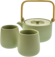 Orange85 Theepot Mint - 50cl - Met 2 kopjes - Bamboe Handvat - Aardewerk - Mintgroen