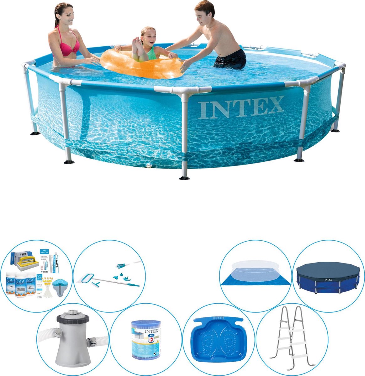 Intex Metal Frame Rond Strandzijde 305x76 cm - Alles in 1 Zwembad Pakket