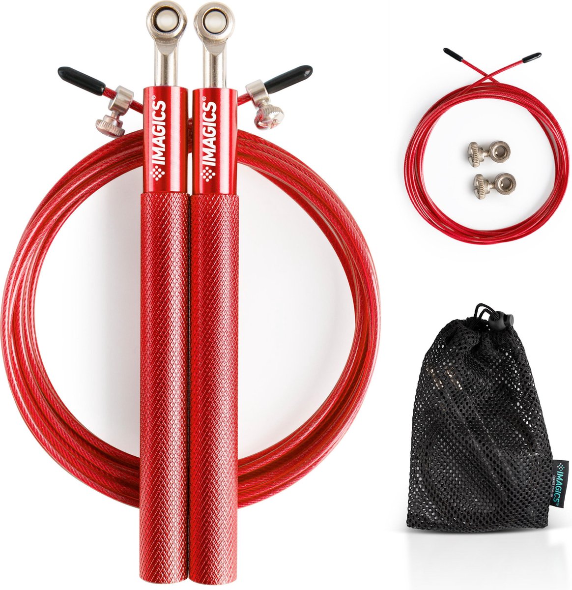 IMAGICS® Speed Rope Springtouw - Jumping Rope voor CrossFit of Fitness - Anti-slip Handvaten - Verstelbaar - Rood
