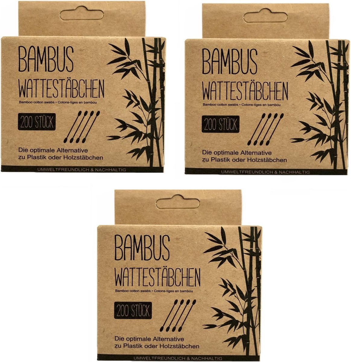 FLASKE Oorstokjes - Bamboe Wattenstaafjes - 3-pack - 600 stuks