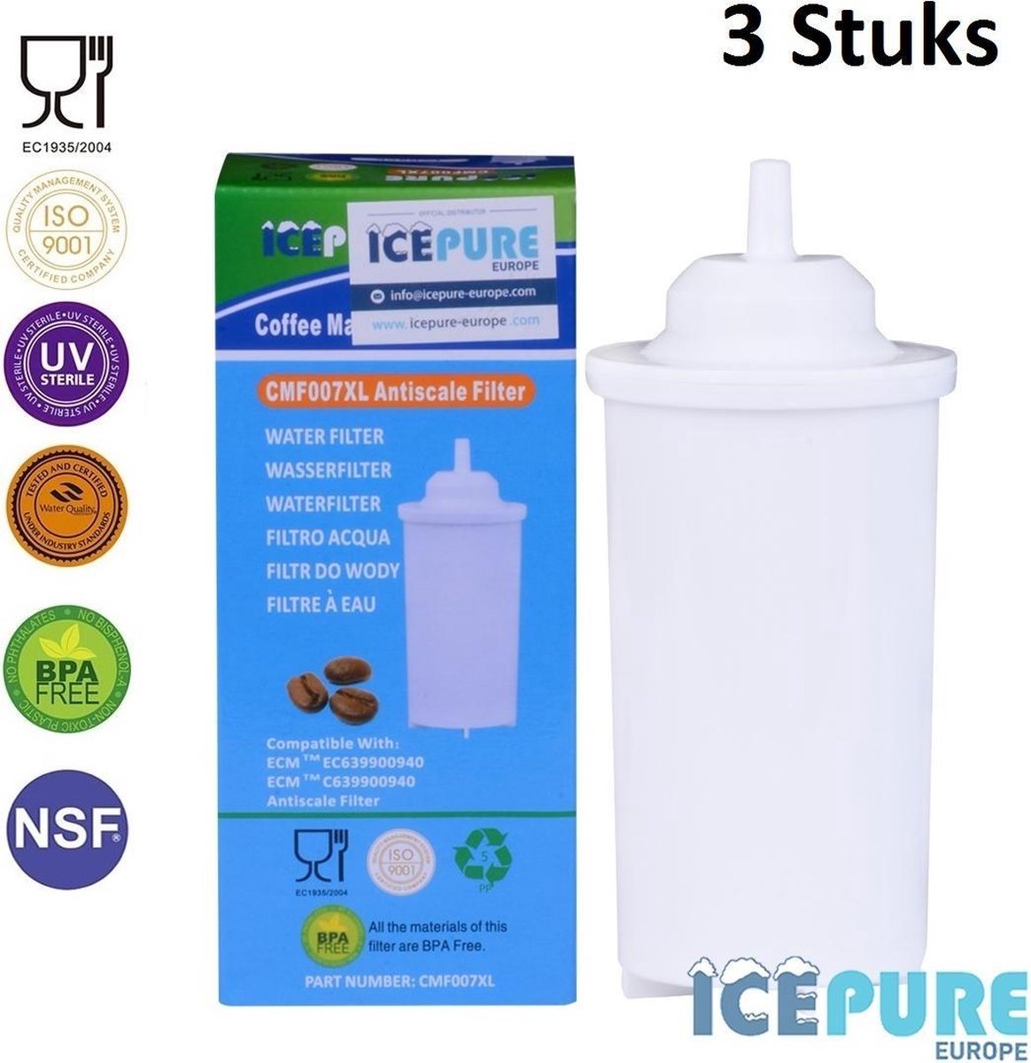 3 X ECM Waterfilter EC639900940 van Icepure CMF007XL