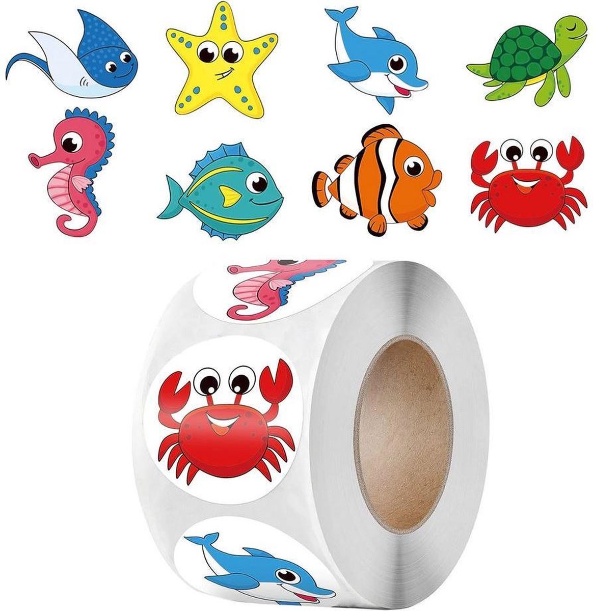 500 stickers op rol vissen en zeedieren 2
