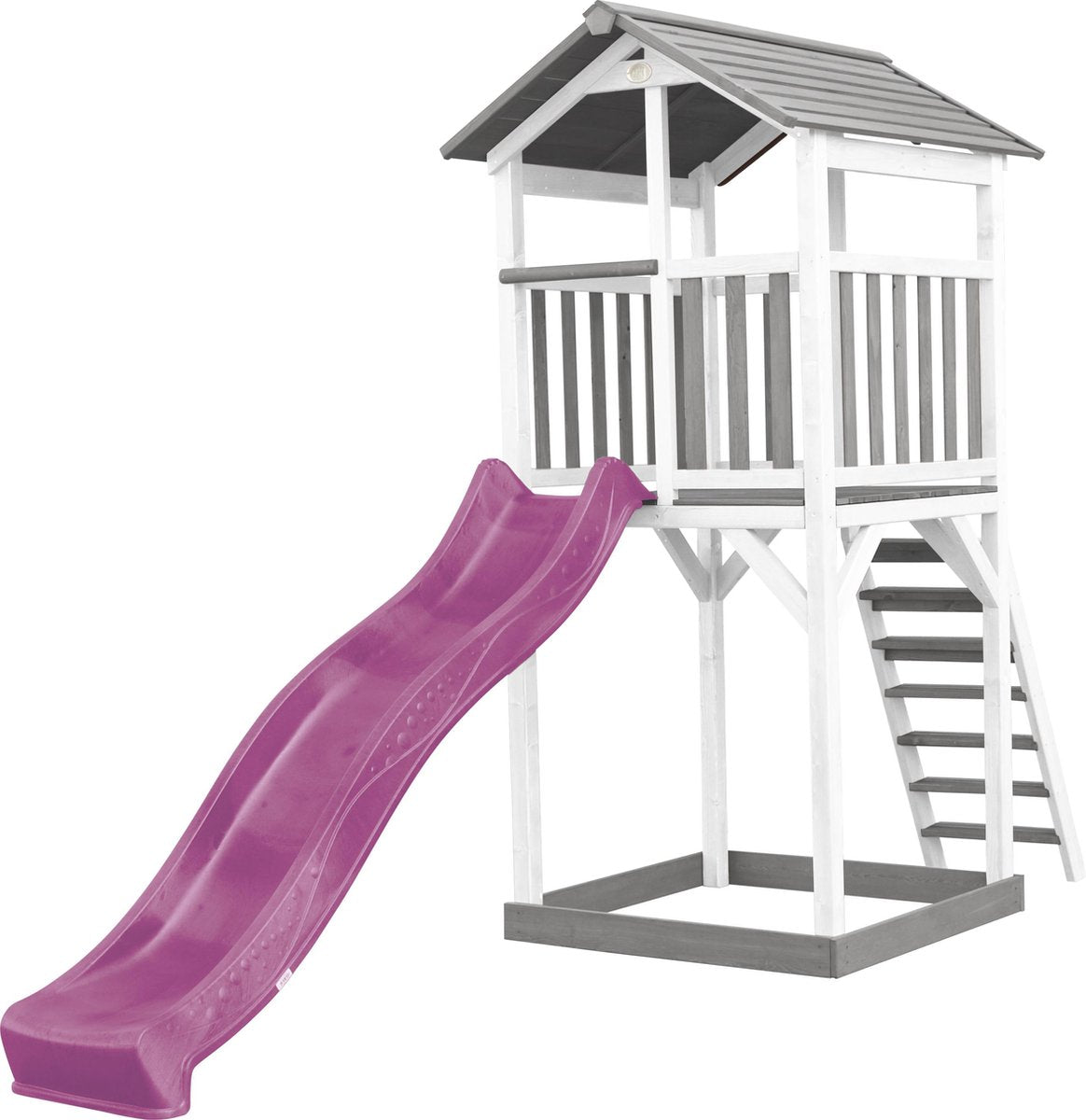 AXI Beach Tower Speeltoren Grijs/wit - Paarse Glijbaan - Zandbak - FSC Hout