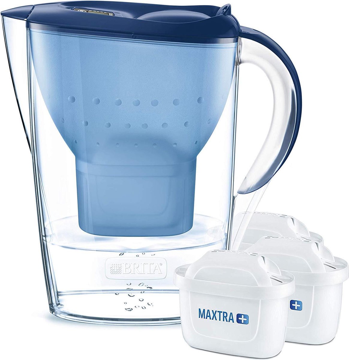 Marella Waterfilter; o.a. blauw; incl. 3 filterpatronen (Maxtra+); waterfilter voor het verminderen van het kalk- en chloorgehalte en vieze smaakjes in het kraanwater.