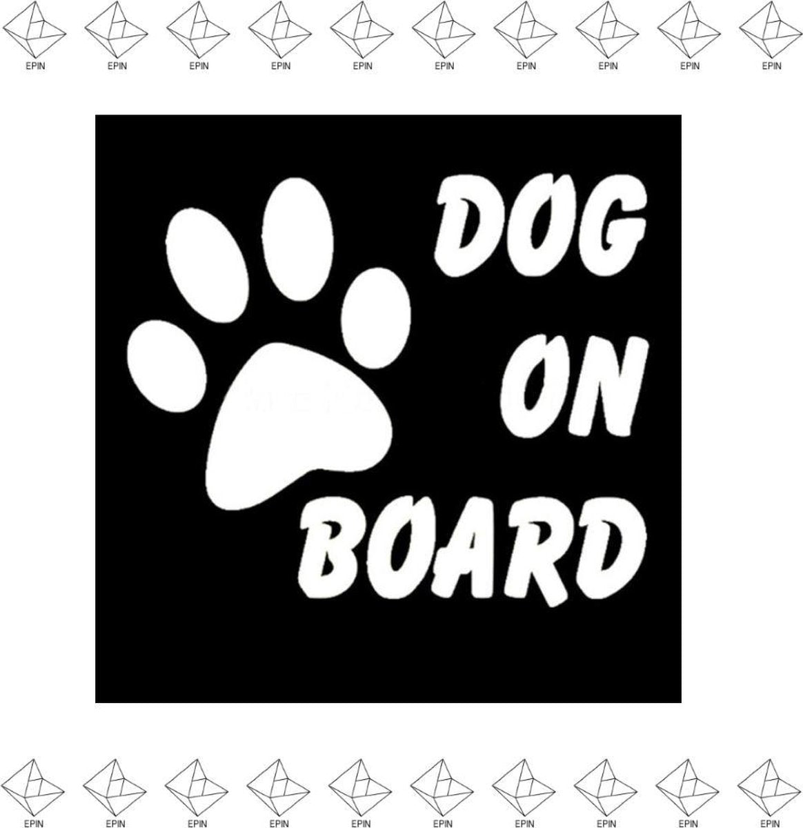 EPIN B.V. | Dog On Board Auto Sticker | Hond Aan Boord Autosticker | 15x12 CM | WIT