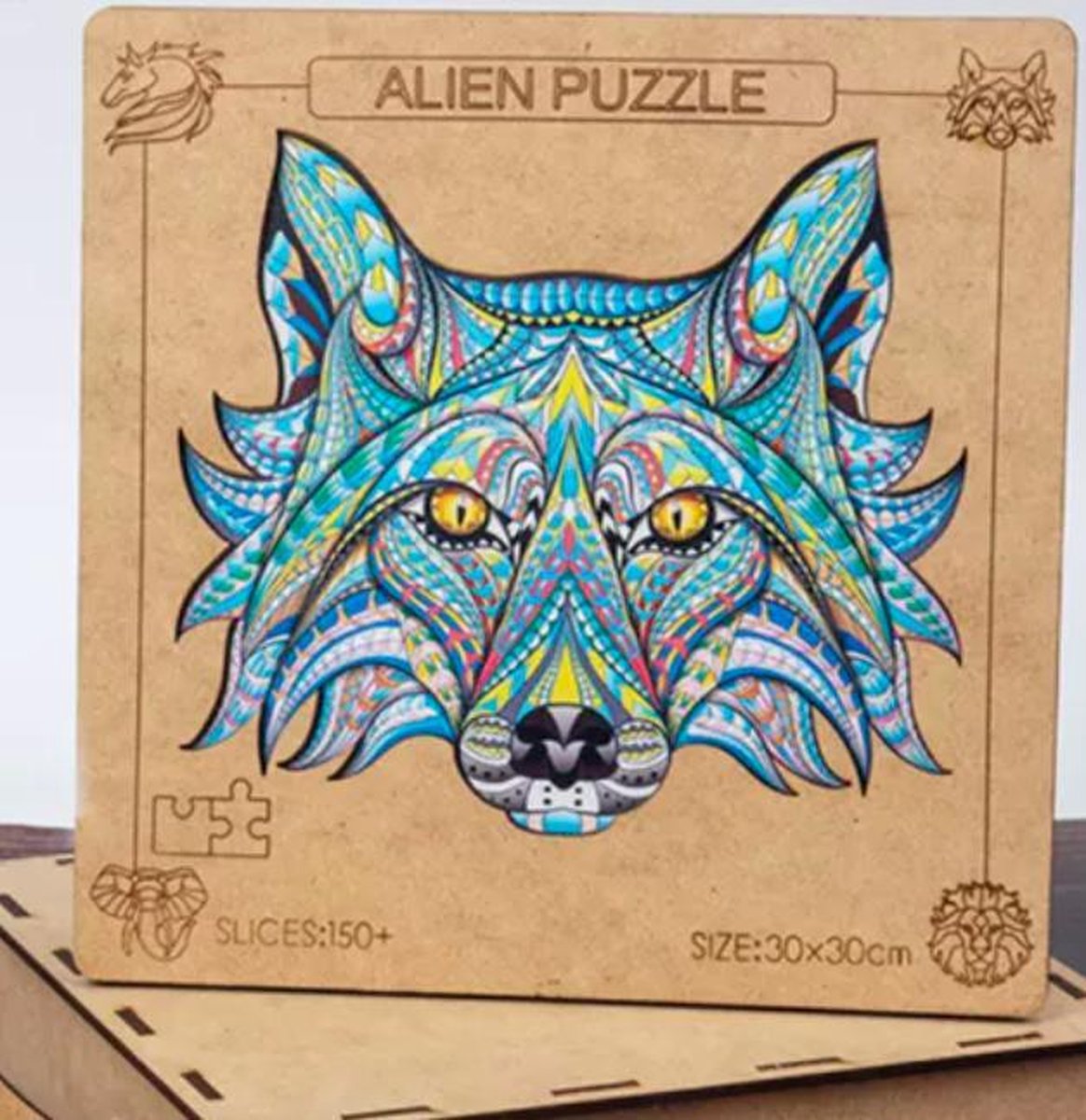 Houten Wolf Puzzel - +150 stuks - unieke vormen - 30cm x 30cm