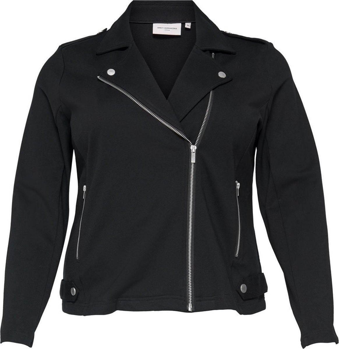 Only carmakoma kort soepel zwart jersey biker jasje met stretch - Maat 46