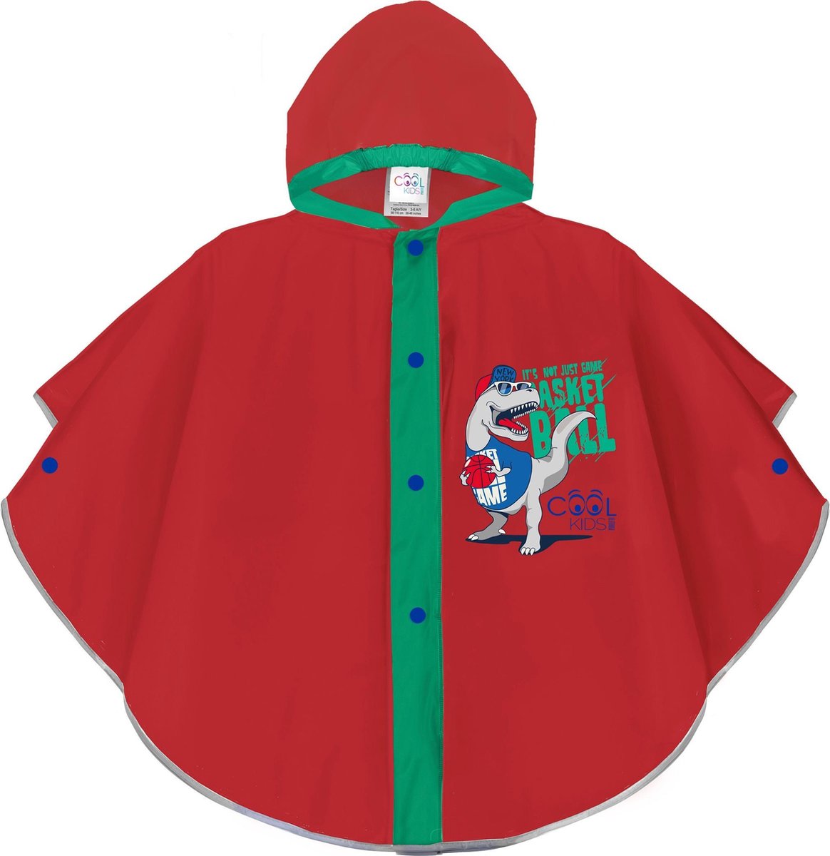 Perletti Regenponcho T-rex Jongens Eva Rood 3-6 Jaar