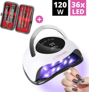 120W UV Lamp Gelnagels - LED Lamp Nagels - Gellak Lamp - Zwart/Wit - Inclusief GRATIS Manicure Set