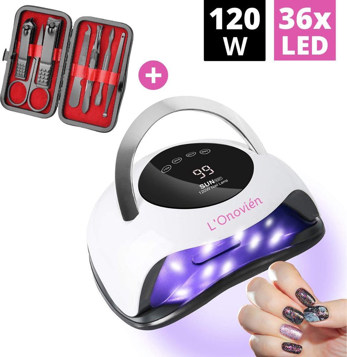 120W UV Lamp Gelnagels - LED Lamp Nagels - Gellak Lamp - Zwart/Wit - Inclusief GRATIS Manicure Set