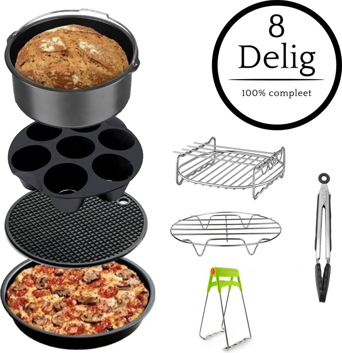 Heteluchtfriteuse XL accessoireset - Airfryer Accessoires - Bakset - Geschikt voor XL en XXL Heteluchtfriteuses - Complete Set - ø 20 cm