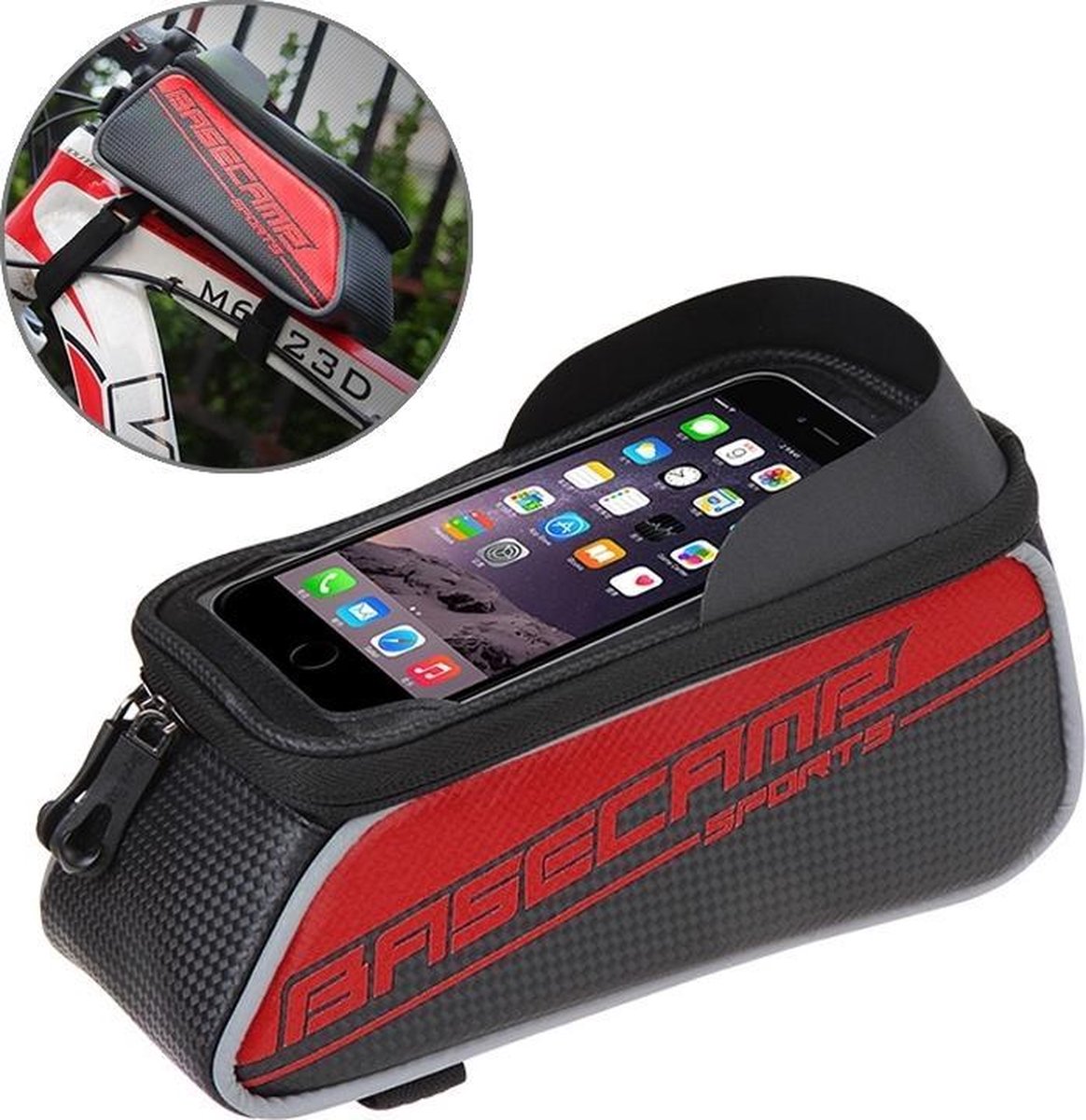 BaseCamp telefoonhouder fiets - Universeel - Opbergruimte - Zwart / Rood