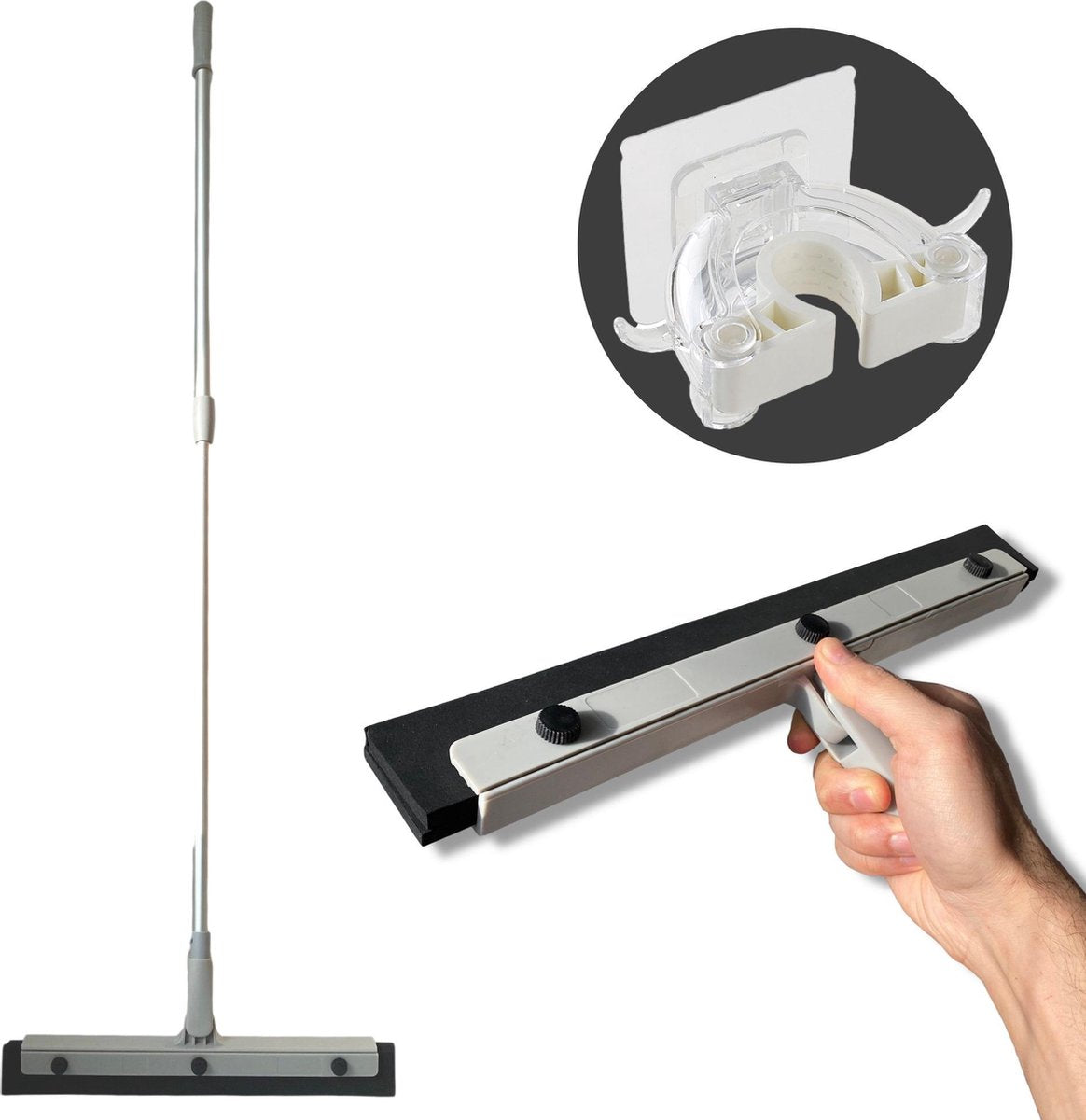 3 in 1 Badkamer vloertrekker vloerwisser met ophangsysteem - 180° draaiend - raamwisser + ophangsysteem - 125 cm - wisbreedte 35 cm - Telescopisch afdraaibare wisser   - douchewisser