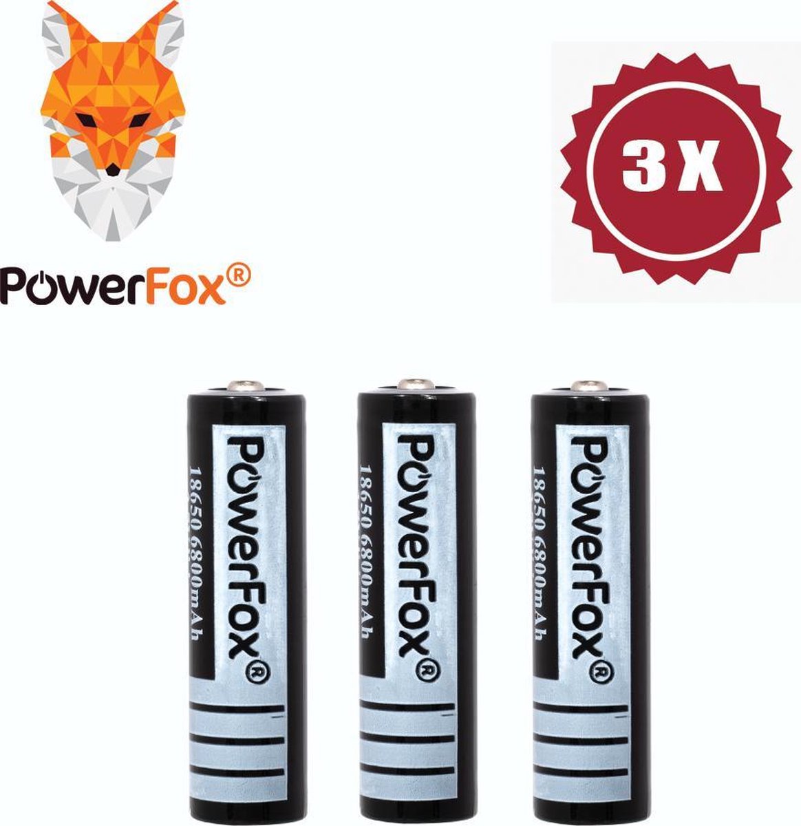 PowerFox® 3x 18650 Lithium batterij 3