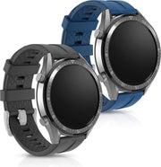 kwmobile 2x horlogeband voor Huawei Watch GT (46mm) - siliconen band voor fitnesstracker - zwart / donkerblauw