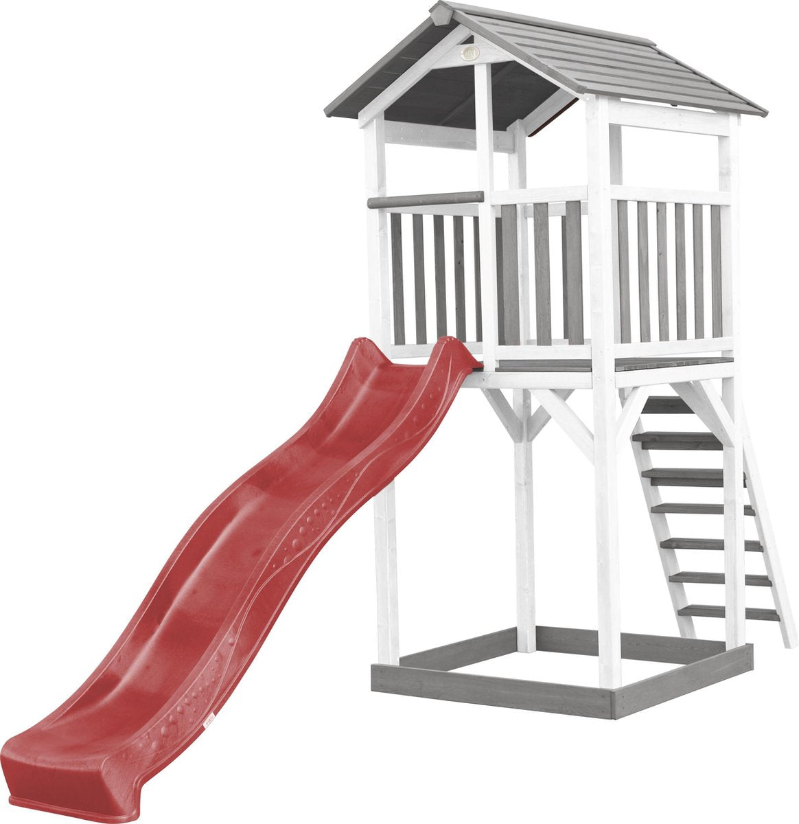 AXI Beach Tower Speeltoren Grijs/wit - Rode Glijbaan - Zandbak - FSC Hout