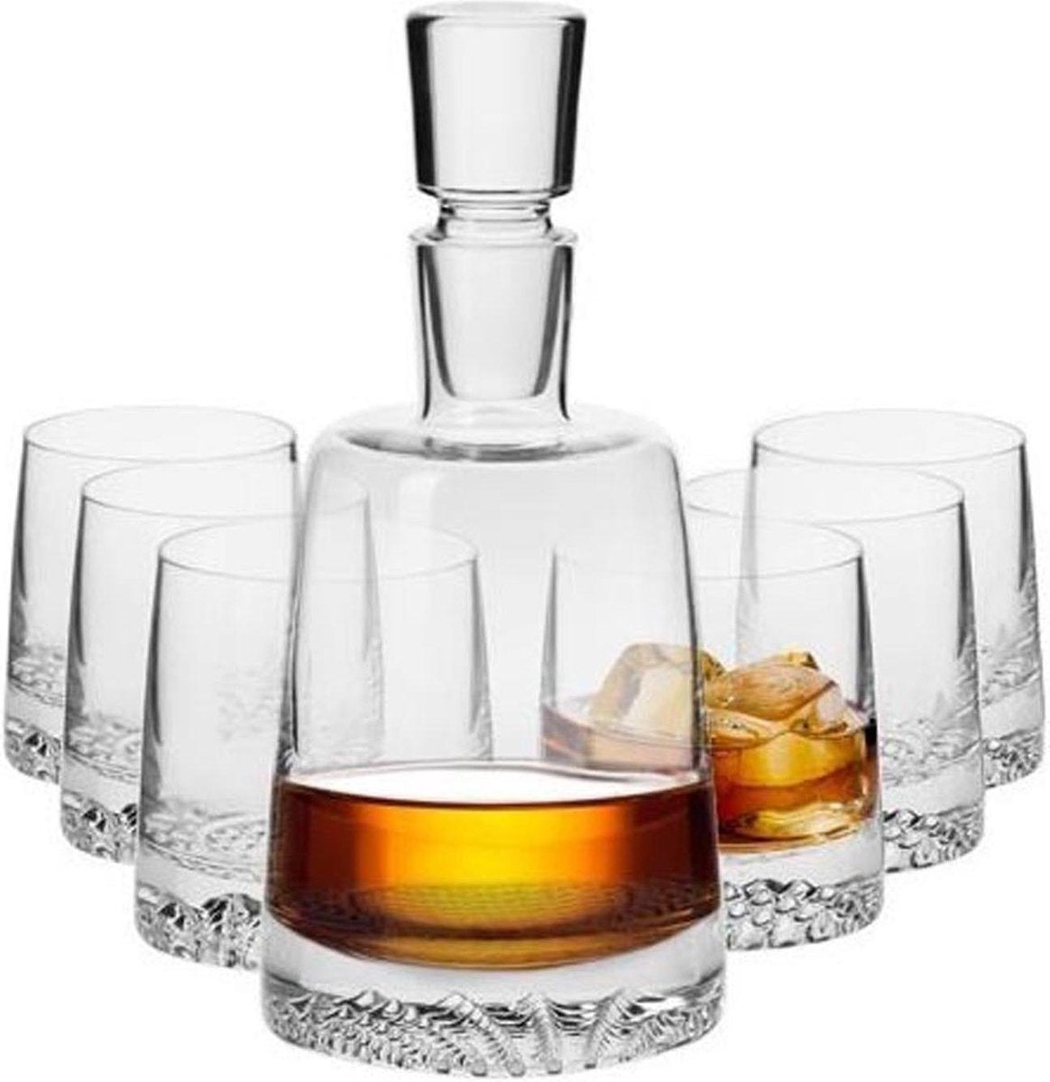 Set 6 Whiskyglazen 300ml + Kristallen Karaf Whiskykaraf ‘Fjord’ 750ml van Superieure Cristallite kwaliteit LOODVRIJ Kristalglas
