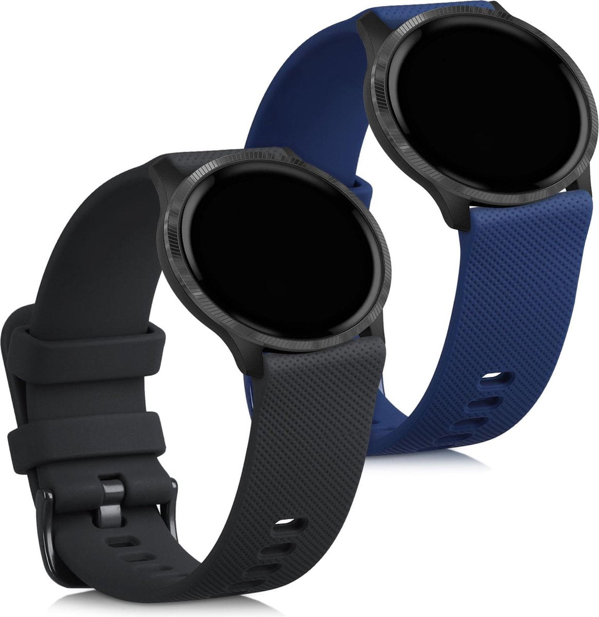 kwmobile 2x horlogeband voor Garmin Venu 2 - siliconen band voor fitnesstracker - zwart / donkerblauw
