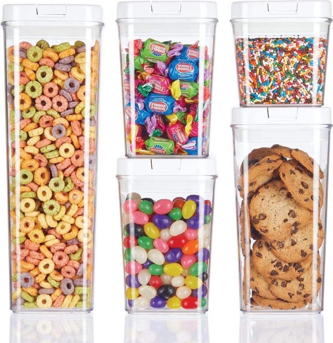 Set van 5 voedselbewaarbussen - luchtdichte plastic opbergdoos voor keukens en koelkasten - BPA-vrije bewaarbakjes voor koffie
