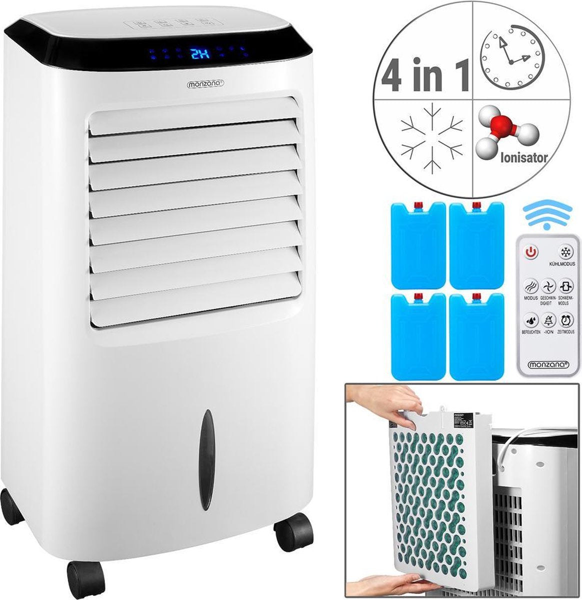 Somultishop 4 in 1 Mobiele Aircooler - Wit -  ionisator - luchtbevochtiger - afstandsbediening
