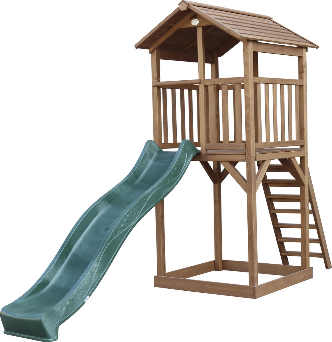 AXI Beach Tower Speeltoren Bruin - Groene Glijbaan - Zandbak - FSC Hout